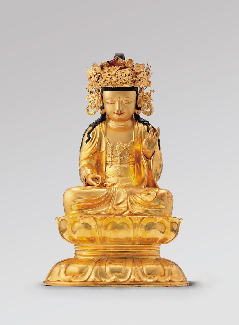 Tượng Bồ-tát Quán Thế Âm ngồi, di sản của chùa Buramsa (Namyangju, tỉnh Gyeonggi) tại triển lãm